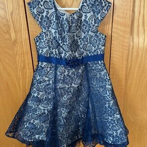 Jona Michelle Navy Blue Lace Kids Dress